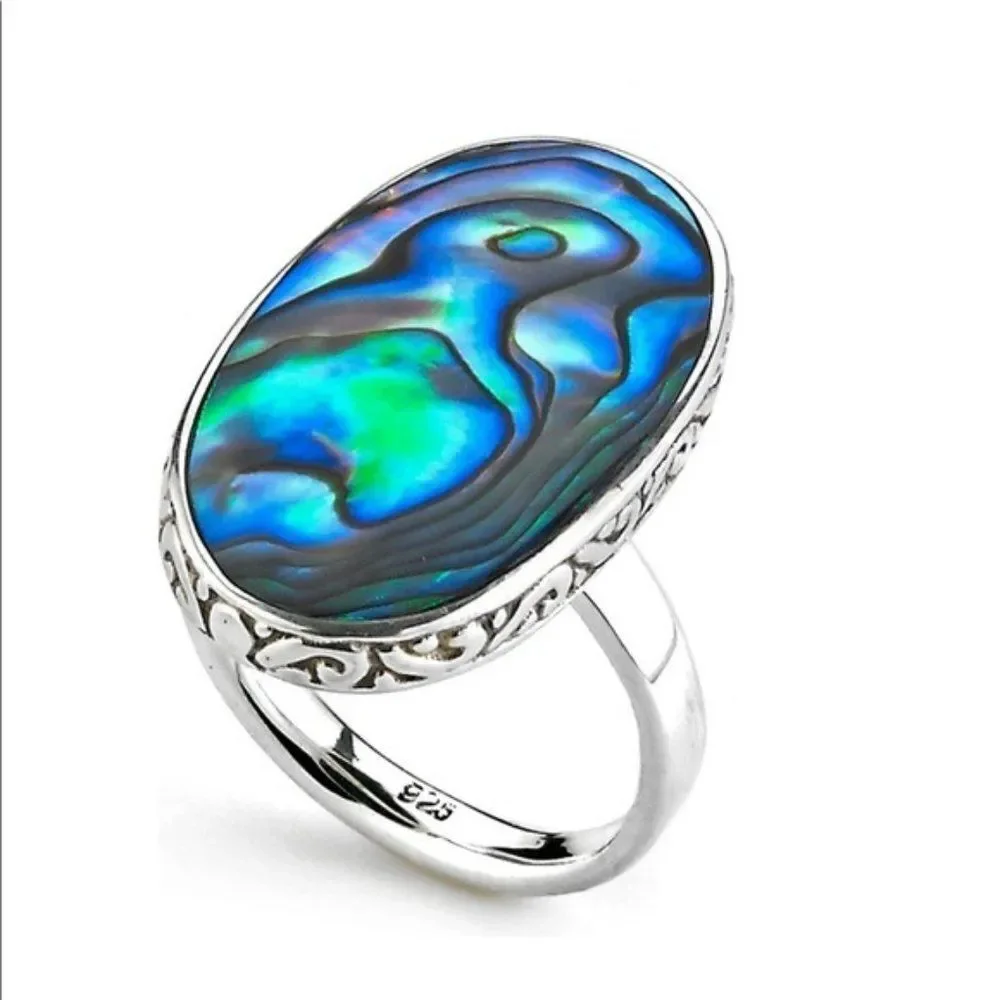Samuel B. Sterling Silver Bezel Set Abalone Balinese Oval Ring,‎ Sizes 6, NWT